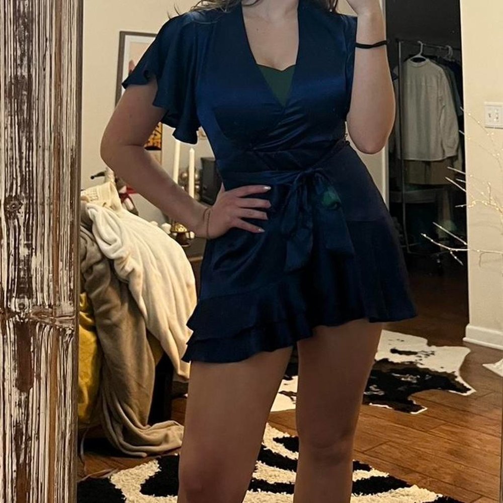 navy silk dress